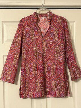 JUDE CONNALLY Sz M Orange PInk White Paisley Print Tunic Top
